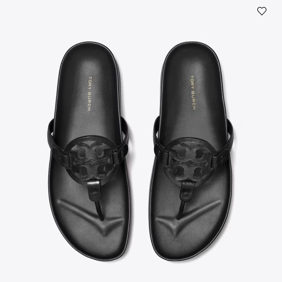 Black Minimalist Thong Sandals with Glossy Straps - Picture 2 of 14